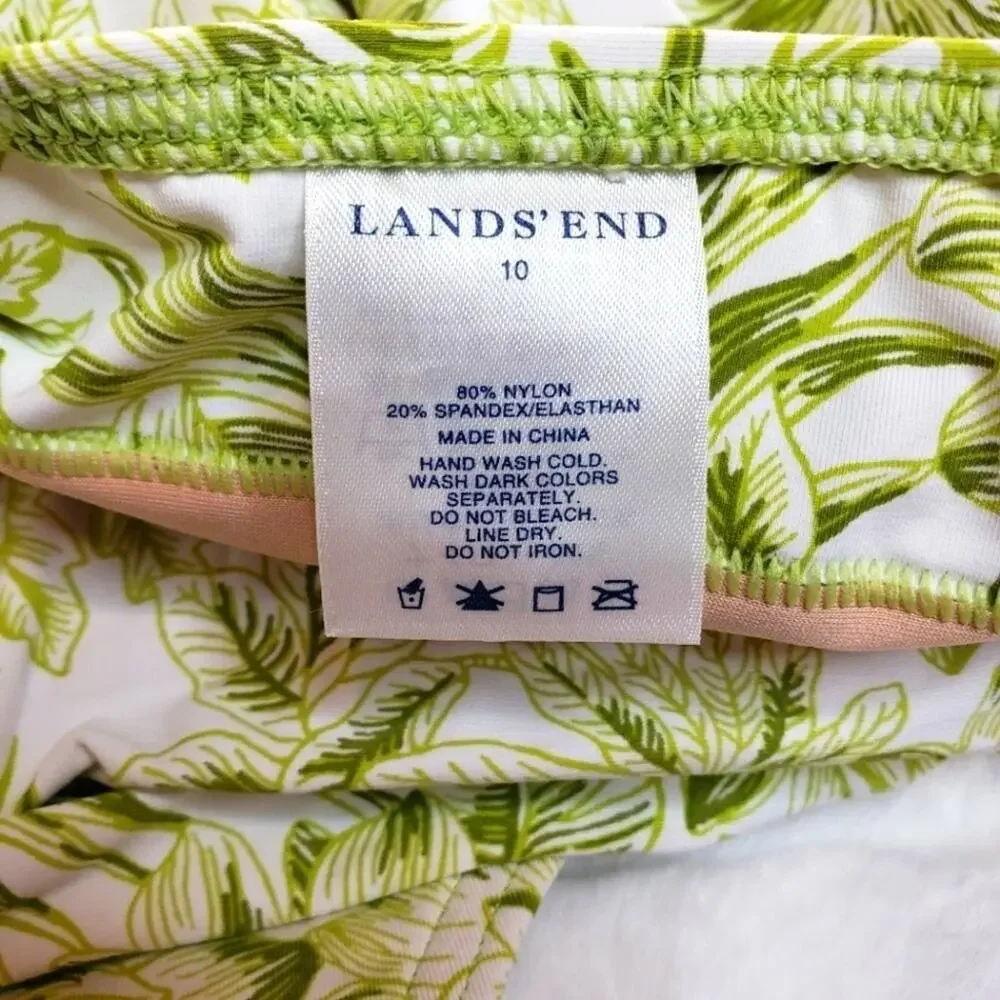 Lands' End Floral Green and White Bikini Bottom Size 10